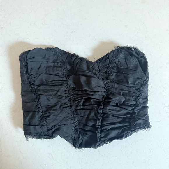 Black Ruched Strapless Ruffle Corset Top - Picture 5 of 5